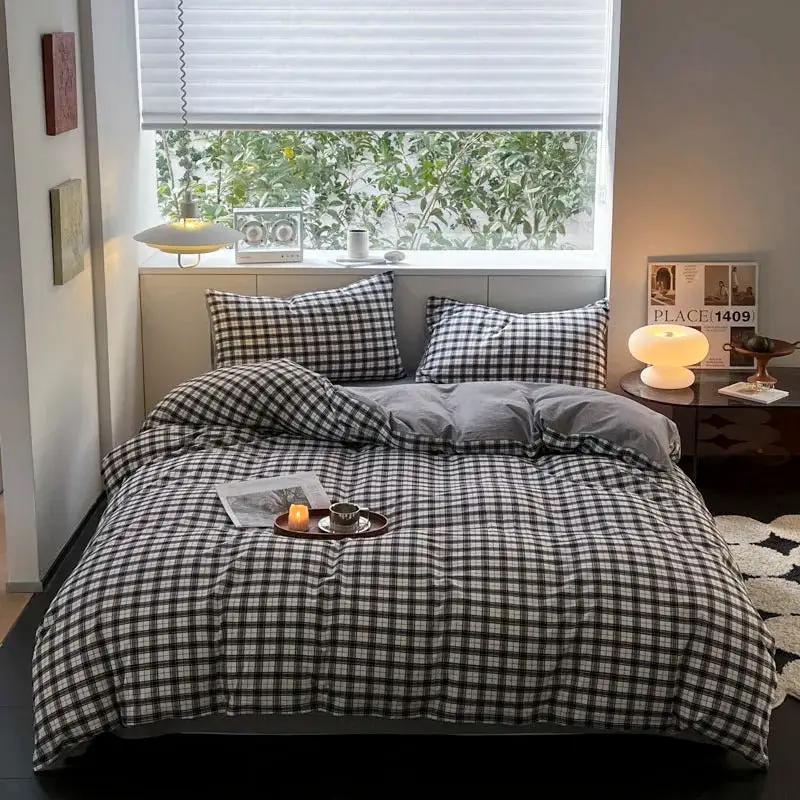 Black and White Checkered Bedding installed on a bed
