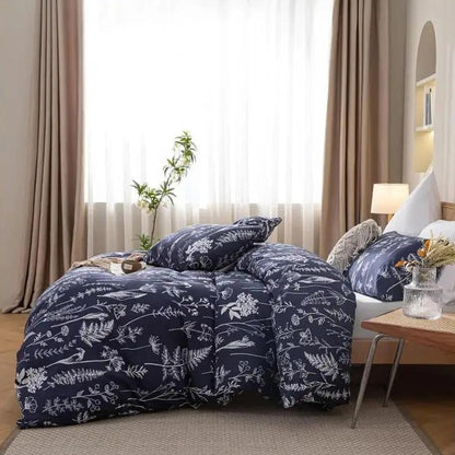 Side view of Blue and White Floral Bedding