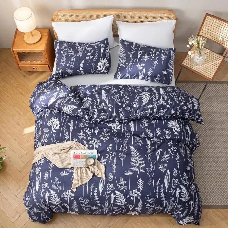 Birds eye view of Blue and White Floral Bedding