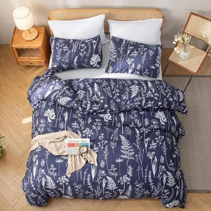 Birds eye view of Blue and White Floral Bedding