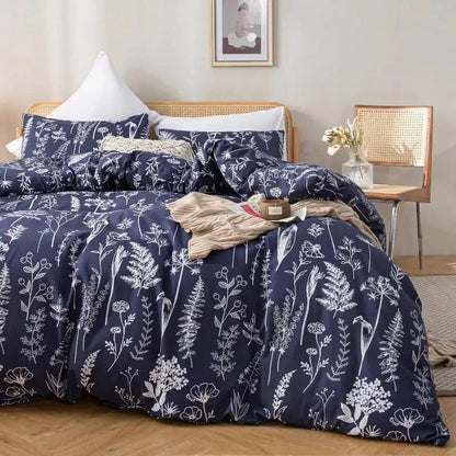 Frontal view of Blue and White Floral Bedding